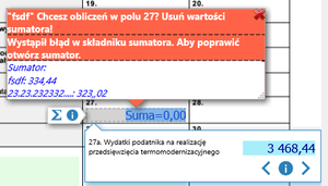 sumator z błędną kwotą w poz.27